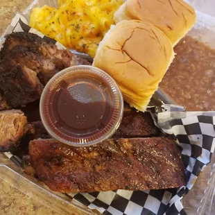Brisket &amp; Rib plate with 2 sides