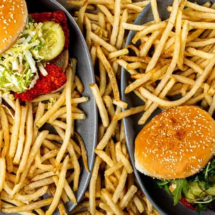 a burger and fries