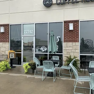 Front of shop and a cute little library