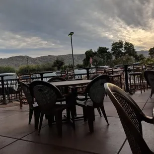 tables and chairs on a patio
