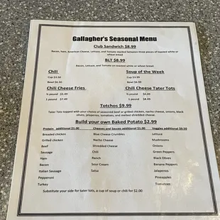 Seasonal menu 9/26/21