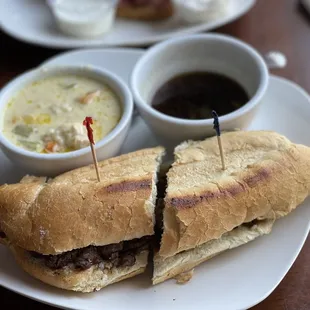 French dip with chicken/rice soup
