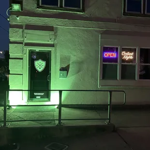 the front entrance of a building