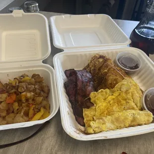 French toast platter w a side of potatoes