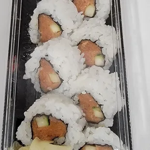 a tray of sushi rolls