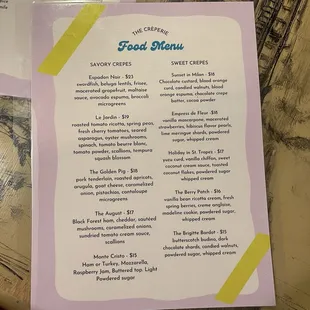 Food menu: crepes