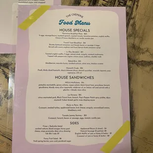 Food menu: specials, sandwiches &amp; sides