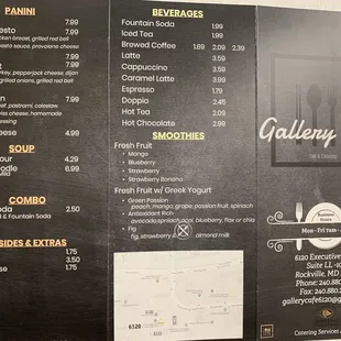 the menu for the restaurant