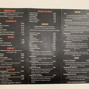 the menu of the restaurant