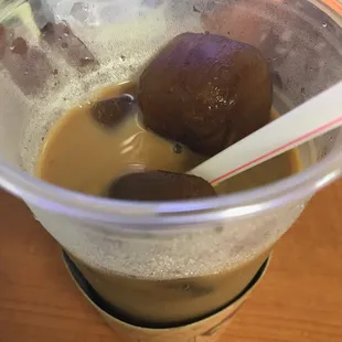 Iced coffee with iced coffee ice cubes