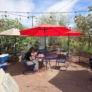 Outdoor seating in back.