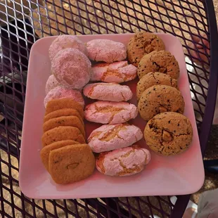 An assortment of Gallery of Food's wonderful cookies (ledt to right): Mexican Wedding, Rosemary Pinenut, Ricciareli, and Walnut Cardamom.