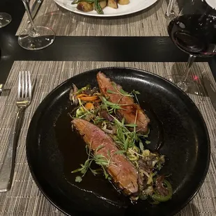Duck breast...very good flavor...a little overcooked