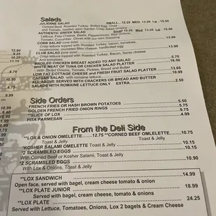 the menu for the deli side