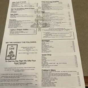 the menu for the restaurant