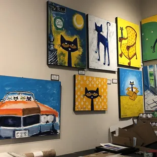 Various Pete The Cat paintings