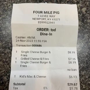 Four mile pig receipt for kids.