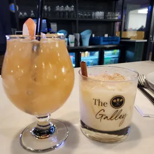 Holiday drinks.  I forget the name but the one on the left is a burbon drink and the right is eggnog cinnamon.