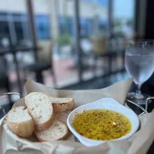 The yummy bread and olive oil
