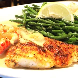 Red Snapper with special crawfish sauce, veggies &amp; potato salad