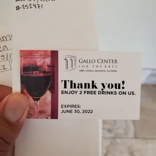 Ticket for 3 free drinks