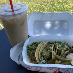 Carne asada tacos with Horchata