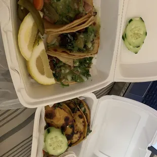 Carne asada and pollo tacos