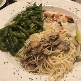 Lemon pepper cod with angel hair and green beans that I could have made a meal of on their own.