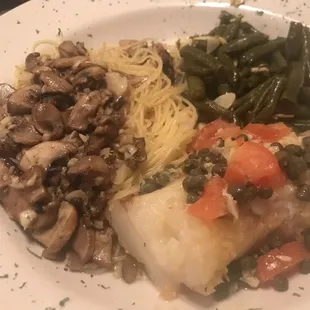My cod loin with the angel hair, and haricot verte () . It looks great, and it tasted better!