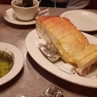 Yeasty bread brushed with butter, garlic and parmesan.