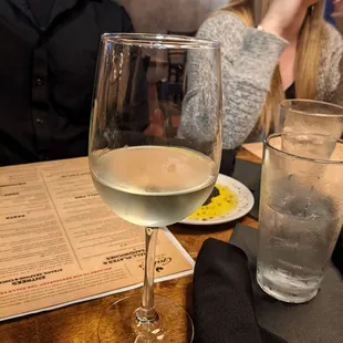 a glass of wine and a plate of food