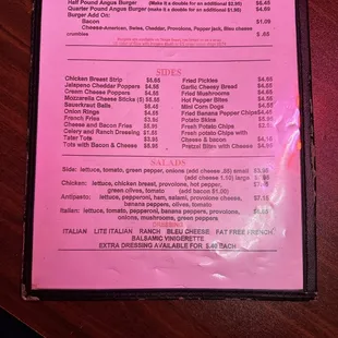 the menu for the restaurant