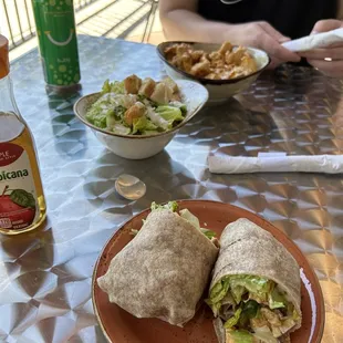 Chicken Caesar Wrap and chicken Galos Piri Bowl with Caesar Salad