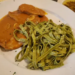 Veal Marsala $21.95. Sauce is rich but not heavy.  Exquisite dish.