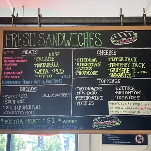 Menu for Fresh Sandwiches