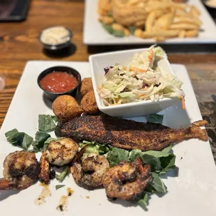 Blackened catfish and shrimp-lunch menu for both!
