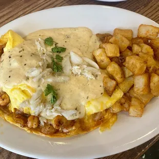 Seafood medley omelette