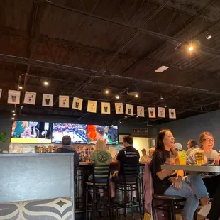 a group of people sitting at a bar