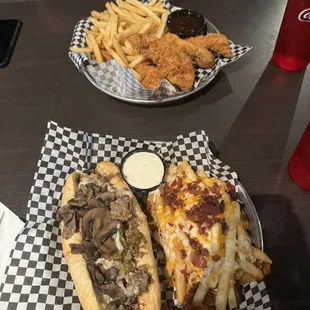 Philly Cheese Steak with Cheese Fries &amp; Chicken Tenders with Fries