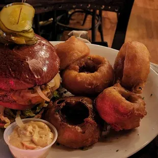 Bourbun Burger and Onion Rings...it was huge!!!