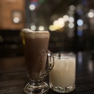 Hot chocolate egg nog and buttery egg nog
