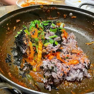 Preparing fried rice at the end
