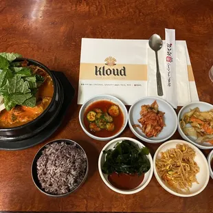 Spicy Pork Stew (Gam Ja Tang) and banchan