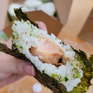 Big chunk of salmon Grilled Salmon Rice Ball