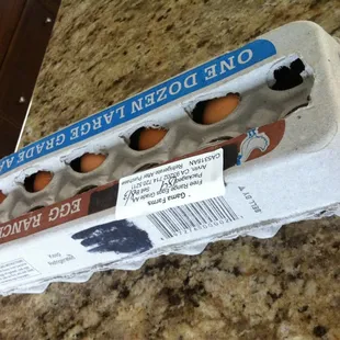 a dozen eggs in a carton