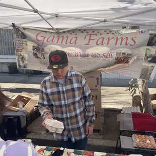 Gama serving up their farm fresh eggs at Mar Vista Sunday Farmers Market