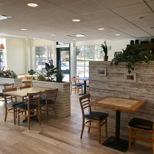 tables and chairs in a restaurant