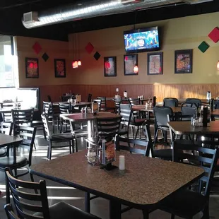 tables and chairs in a restaurant