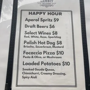Happy hour menu.