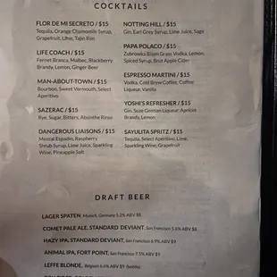 11/4/2023 cocktail menu